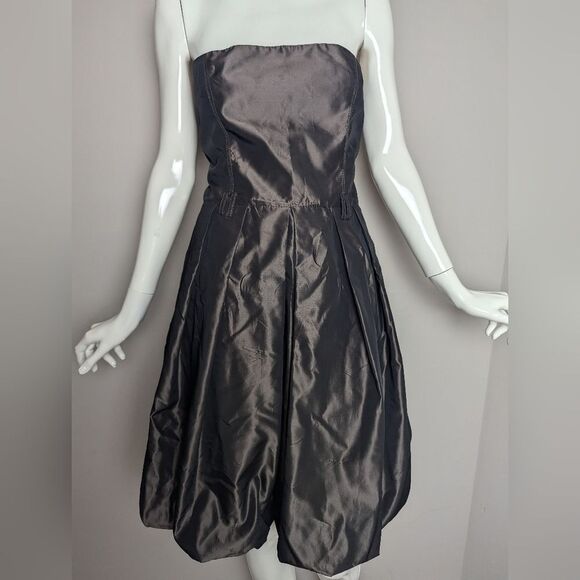 Zara Y2K Strapless Bubble Dress Brown Shiny Fabric Belted Look Size M - Picture 6 of 8